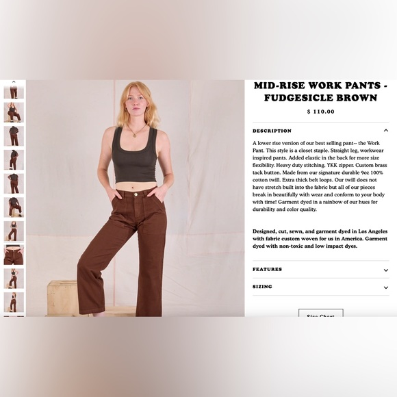 WORN ONCE! Big Bud Press Mid-rise Work Pants - Fudgesicle Brown XXS - Picture 6 of 6